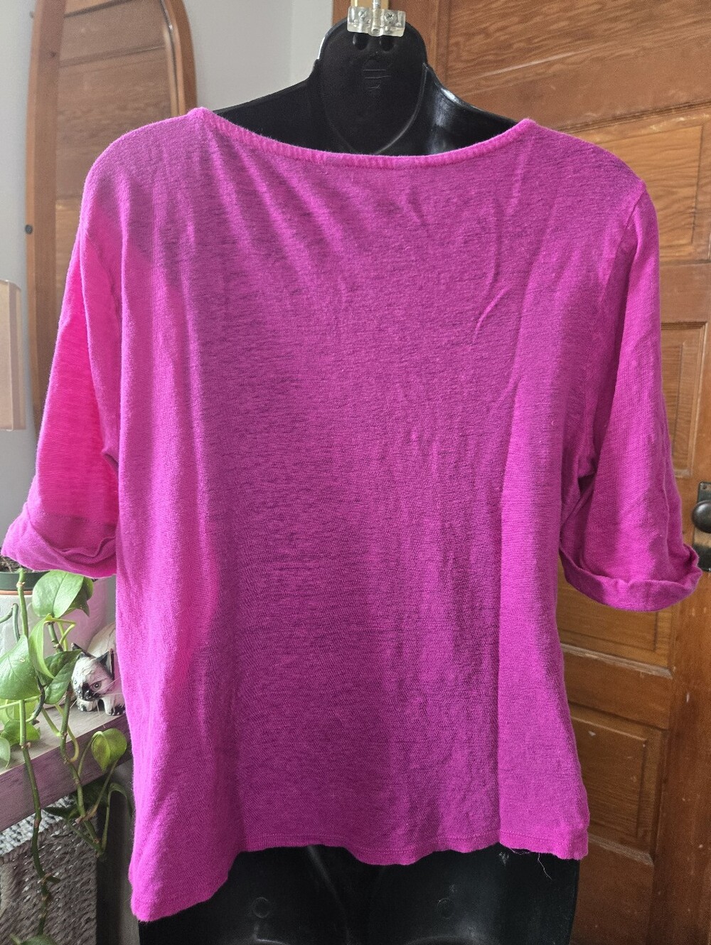 Ralph Lauren Fuschia 100% Linen Wide-Neck 1/2 Sleeve Crop Too XL - Picture 3 of 7